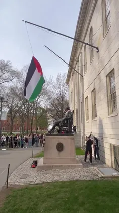 اهتزاز پرچم فلسطین در دانشگاه هاروارد بعد از تهدید دانشجو