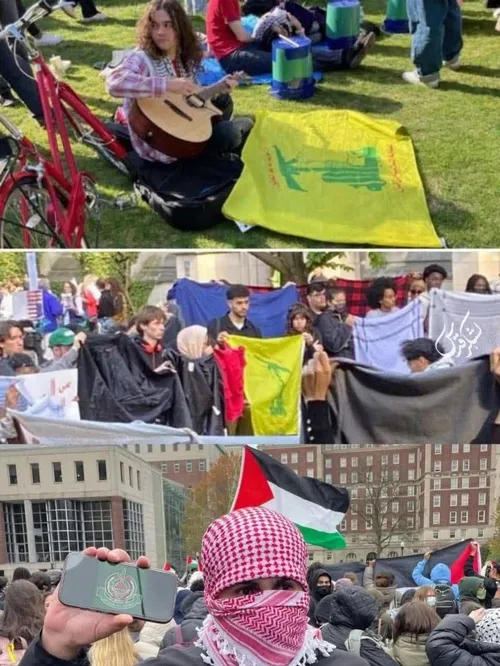 پرچم های زیبای حزب الله در تجمعات و راهپیماییهای دانشجویی