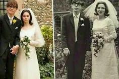 سمت راست: استیون هاوکینگ واقعی و جین وایلد در روز عروسی خ
