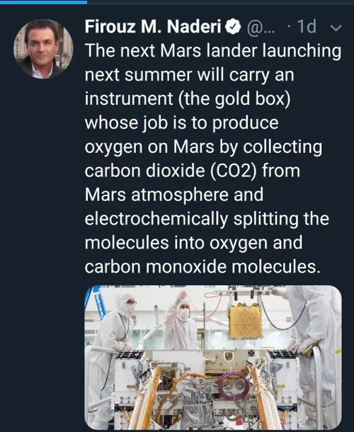 دکتر فیروز نادری امروز خبر داده ناسا درحال تولید اکسیژن د