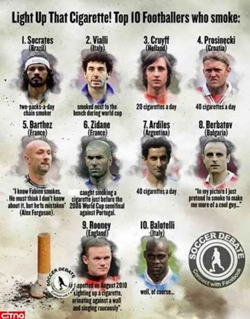 فوتبالیست های معروفی که سیگار می کشیدند