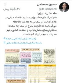 ‏ملت شریف ایران:به رغم ادعای جناب وزیر محترم اقتصاد مبنی 