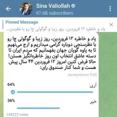 سینا ولی‌ الله رأی گیری گذاشته برای جمهوری اسلامی. نتیجه 