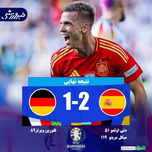 🇪🇸🏆اسپانیا با شکست میزبان، به نیمه نهایی رسید 🇪🇸اسپانیا ۲ ۱ آلمان🇩🇪 یورو۲۰۲۴