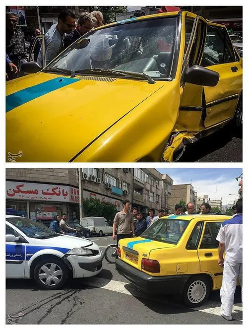 تصادف خودروی راهنمایی رانندگی با تاکسی در تهران . . .