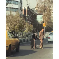 Caught by my queen: cute elderly couple are walking acros