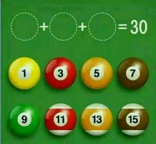 سه عدد توپ رو جوری داخل دایره ها بگذارید که جمع اعداد ٣٠ 