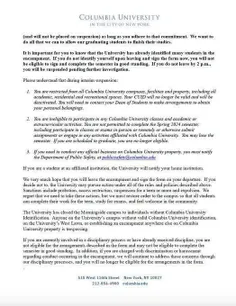 بیانیه رسمی دانشگاه کلمبیا، مرکز اصلی تظاهرات دانشگاه های