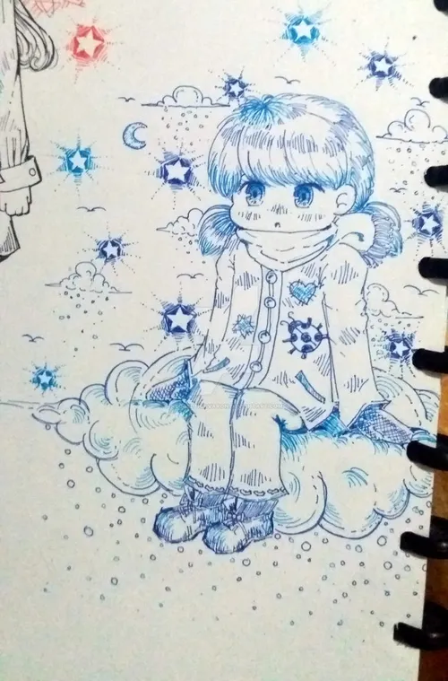 chibi draw superhero blue clouds drawing fanart illustrat