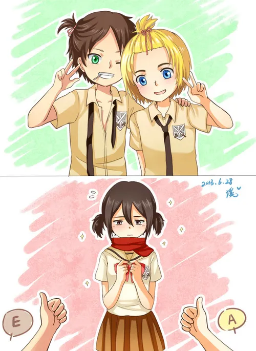 E M A👯 attack fan art Eren💚 mikasa armin arlert💙 attack o