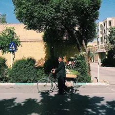 An elderly man walking home along with his bike. #Isfahan