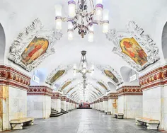 معماری بی‌نظیر یکی از ایستگاه‌های مترو مسکو، روسیه