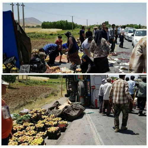 🔴 کامیون حامل میوه در استان لرستان واژگون شد. مردم از زن 