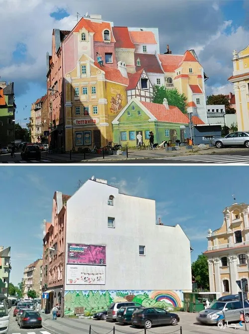 قبل و بعد از انجام نقاشی دیواری