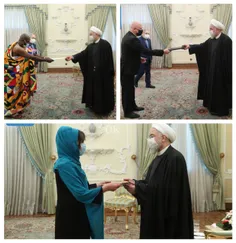 آقای روحانی با آقایون فاصله اجتماعی رو رعایت می‌کنی با خا