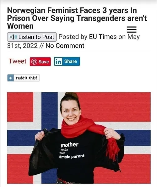 📌زن فمینیست نروژی بخاطر گفتن اینکه ترنس ها زن نیستند به س