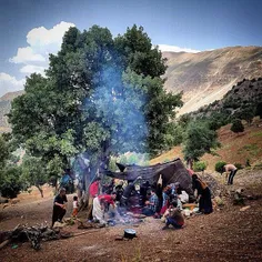 Bakhtiari nomads making lunch for their guests at their c