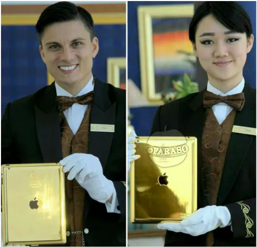 کارکنان هتل برج خلیفه از آیپد هایی با روکش طلا برای ارائه