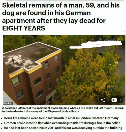 🔻 جسد یه مرد 59 ساله آلمانی هشت سال بعد از مرگش تو خونه ش