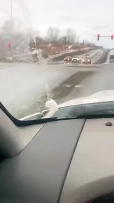 راننده در آلاسکا در حالی که در چراغ راهنمایی توقف کرده اس