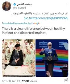 توییت کاربر عراقی در وصف تفاوت رهبر انقلاب اسلامی با رئیس‌جمهور آمریکا که حامی همنجسگرایان است: تفاوت واضح بین فطرت پاک و فطرت نابود شده.