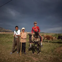 Young shepherds escort their herds through the suburbs of