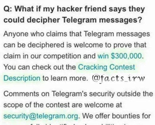 تلگرام برای کسی که بتواند هکش کند 300 هزار دلار جایزه گذا