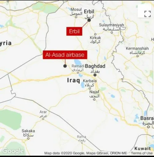 نقشه محل پایگاه هوایی آمریکا که هدف حمله ایران قرار گرفته