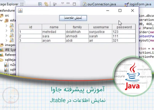 ۷ – آموزش برنامه نویسی جاوا – نمایش اطلاعات در Jtable