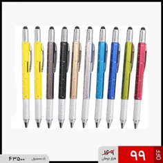 خودکار چندکاره دارای دو پیچ گوشتی و قلم لمسی و تراز 