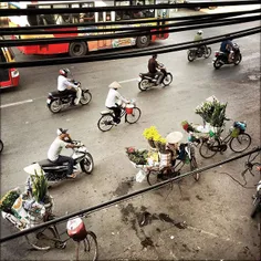 A street scene seen above from a balcony in old quarter o