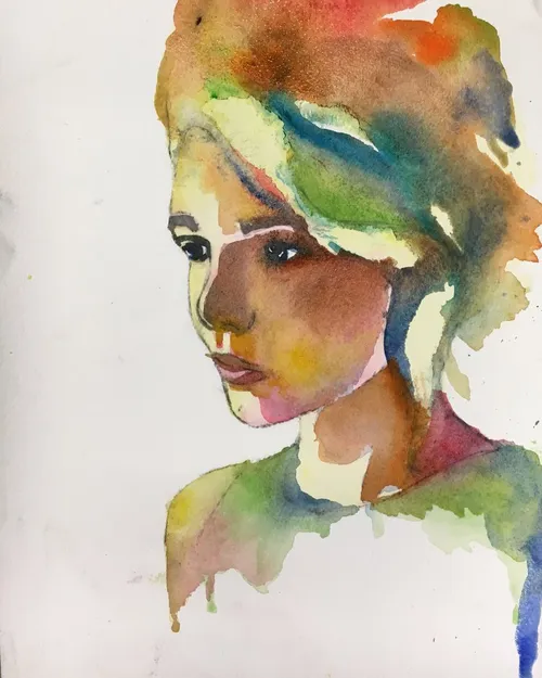 color girl gouache painting portrait watercolor