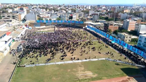 جمعیت استقبال کنندگان در مازندران از جناب اقای روحانی .
