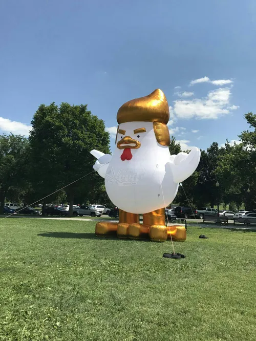 معترضین رفتن دم کاخ سفید یه مرغ گنده شبیه ترامپ رو باد کر