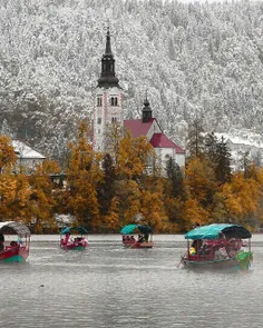 #پاییز برفی در دریاچه زیبای بلد (Bled) در کشور اسلوونی🍁 ❄