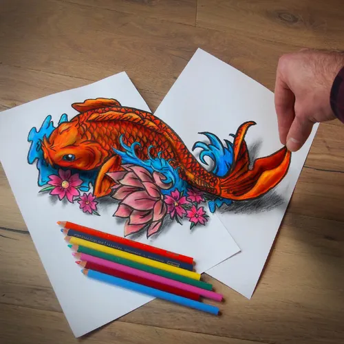 3d 3ddrawing bruin fish illusion koi optical ramon tattoo