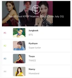 توی سایت KingChoice به جونگکوک هم برای TOP 50 Best Kpop M