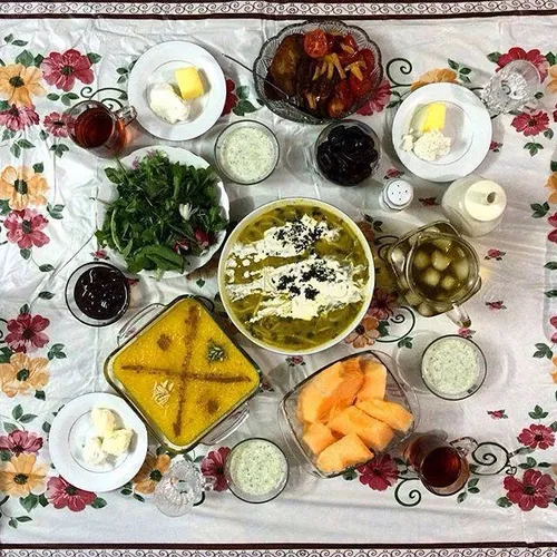 Common items of an Iranian Iftar meal. Iftar is the eveni