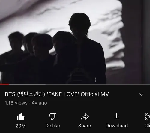 موزیک ویدئوی FAKE LOVE به بیش از 20 میلیون لایک در یوتیوب