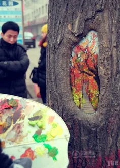 هنر نمایی دختر چینی روی تنه درختا