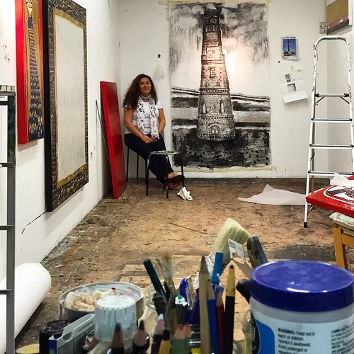 Hadil Moufti, a Saudi artist, in her studio, Dubai, UAE, 
