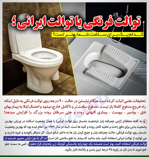 توالت فرنگی یا توالت ایرانی ؛ کدام یک برای سلامت شما بهتر