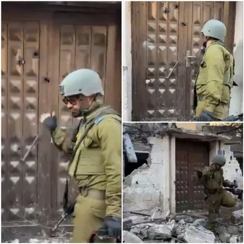 افسر اسرائیلی که خانه ویران شده فلسطینیان را تمسخر می کرد
