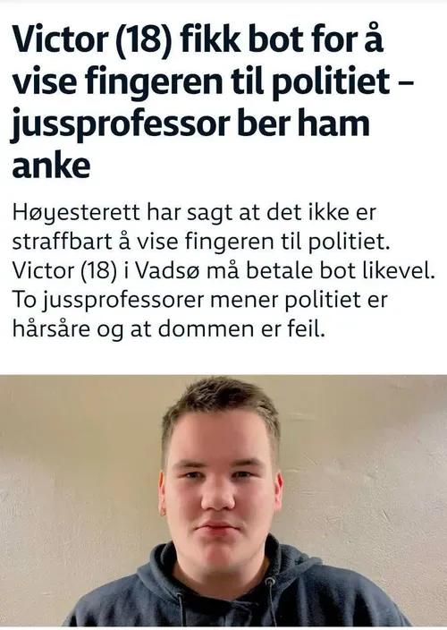 دادگاه عالی نروژ، یک پسر ۱۸ساله را به جرم نشان دادن انگشت