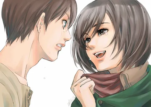 ganyapin art🐣 Eren jaeger💫 mikasa⚡ エレン💚 ミカサ💜 pixiv🍬 attac