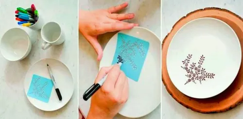 طرح و نقش زیبا روی ظروف چینی ساده 😍 هنر خلاقیت ایده خلاقا